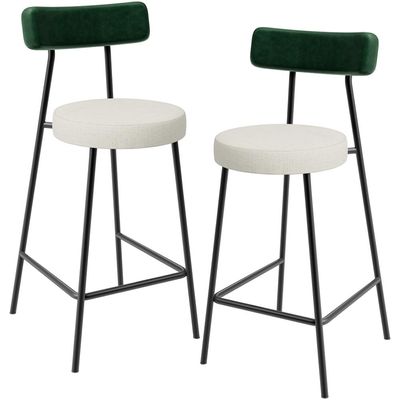 Kit 02 Banquetas Baixa Bar Cozinha E Sala Jantar Milão L02 Facto Verde Linho Champagne - Lyam Decor