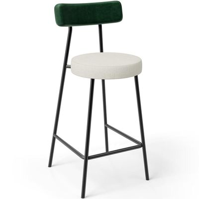 Kit 02 Banquetas Baixa Bar Cozinha E Sala Jantar Milão L02 Facto Verde Linho Champagne - Lyam Decor