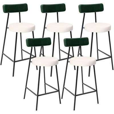 Kit 05 Banquetas Baixa Bar Cozinha E Sala De Jantar Milão L02 Facto Verde Linho Cru - Lyam Decor