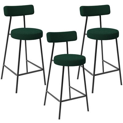 Kit 03 Banquetas Baixa Para Cozinha Sala De Jantar Bar Bancada Milão L02 Bouclê Verde - Lyam Decor