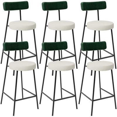 Kit 06 Banquetas Baixa Bar Cozinha E Sala Jantar Milão L02 Facto Verde Linho Champagne - Lyam Decor