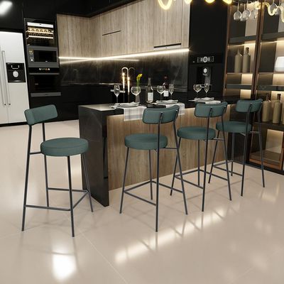 Banqueta Baixa Para Cozinha Sala De Jantar Bar Bancada Milão L02 Linho Verde Musgo - Lyam Decor