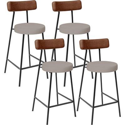 Kit 04 Banquetas Baixa Cozinha Sala De Jantar Milão L02 Couríssimo Marrom Linho Bege - Lyam Decor