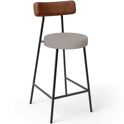 Kit 04 Banquetas Baixa Cozinha Sala De Jantar Milão L02 Couríssimo Marrom Linho Bege - Lyam Decor