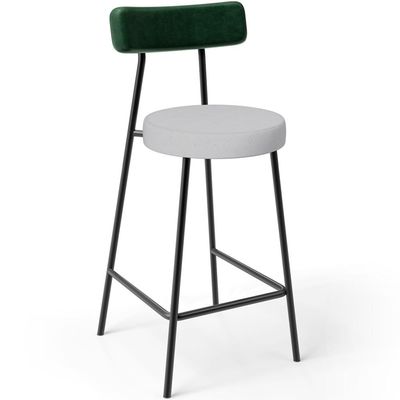 Kit 03 Banquetas Baixa Bar Cozinha E Sala De Jantar Milão L02 Facto Verde Linho Cinza - Lyam Decor