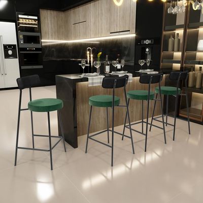 Kit 03 Banquetas Baixa Cozinha Sala Jantar Bancada Milão L02 Couríssimo Preto Verde - Lyam Decor
