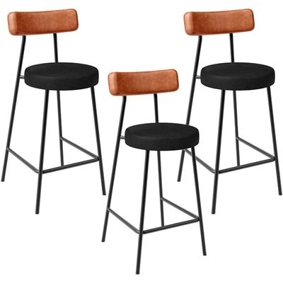 Kit 03 Banquetas Baixa Cozinha Sala Jantar Bancada Milão L02 Couríssimo Camel Preto - Lyam Decor