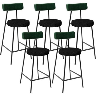 Kit 05 Banquetas Baixa Bar Cozinha E Sala De Jantar Milão L02 Facto Verde Linho Chumbo - Lyam Decor