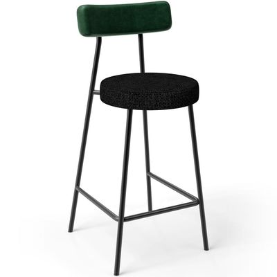 Kit 05 Banquetas Baixa Bar Cozinha E Sala De Jantar Milão L02 Facto Verde Linho Chumbo - Lyam Decor