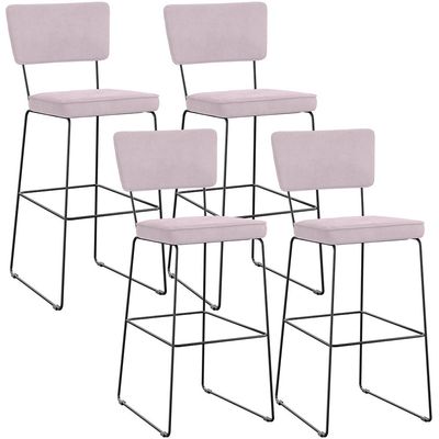 Kit 04 Banquetas Alta Para Cozinha Sala De Jantar Base Em Aço Allana L02 Suede Rosê - Lyam Decor