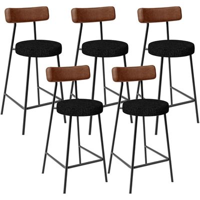 Kit 05 Banquetas Baixa Cozinha Sala De Jantar Milão L02 Couríssimo Marrom Linho Chumbo - Lyam Decor