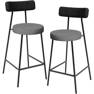 Kit 02 Banquetas Baixa Cozinha Jantar Milão L02 Couríssimo Preto Linho Cinza Escuro - Lyam Decor