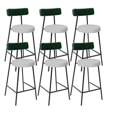 Kit 06 Banquetas Baixa Bar Cozinha E Sala De Jantar Milão L02 Facto Verde Linho Cinza - Lyam Decor