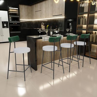 Kit 06 Banquetas Baixa Bar Cozinha E Sala De Jantar Milão L02 Facto Verde Linho Cinza - Lyam Decor