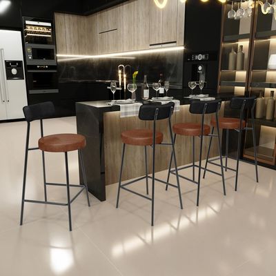 Kit 05 Banquetas Baixa Cozinha Sala Jantar Bancada Milão L02 Couríssimo Preto Marrom - Lyam Decor