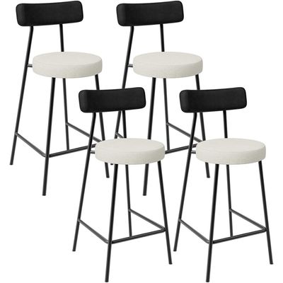 Kit 04 Banquetas Baixa Cozinha Sala Jantar Milão L02 Couríssimo Preto Linho Champagne - Lyam Decor