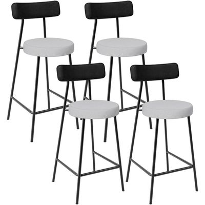 Kit 04 Banquetas Baixa Bar Cozinha Sala Jantar Milão L02 Couríssimo Preto Linho Cinza - Lyam Decor