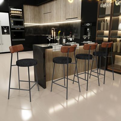 Banqueta Baixa Cozinha Sala De Jantar Bancada Milão L02 Couríssimo Marrom Linho Chumbo - Lyam Decor