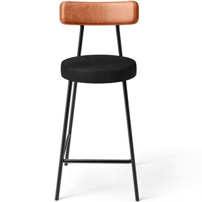 Kit 06 Banquetas Baixa Cozinha Sala Jantar Bancada Milão L02 Couríssimo Camel Preto - Lyam Decor