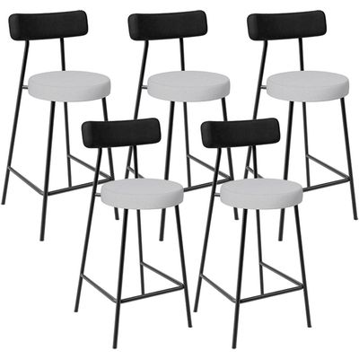 Kit 05 Banquetas Baixa Bar Cozinha Sala Jantar Milão L02 Couríssimo Preto Linho Cinza - Lyam Decor