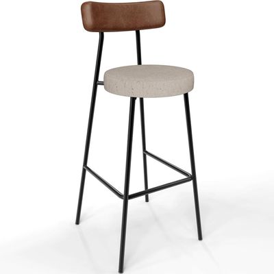 Kit 03 Banquetas Alta Cozinha Bar Sala Jantar Milão L02 Couríssimo Marrom Linho Bege - Lyam Decor