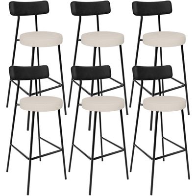 Kit 06 Banquetas Alta Bar Cozinha Sala De Jantar Milão L02 Couríssimo Preto Linho Cru - Lyam Decor