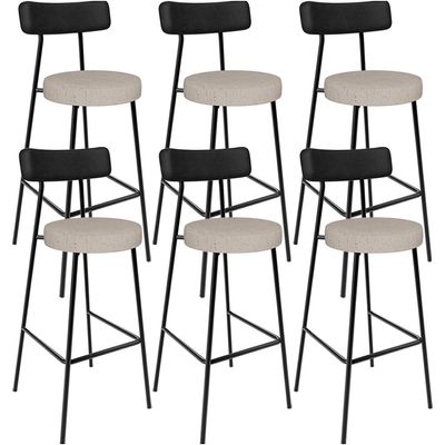 Kit 06 Banquetas Alta Bar Cozinha Sala De Jantar Milão L02 Couríssimo Preto Linho Bege - Lyam Decor