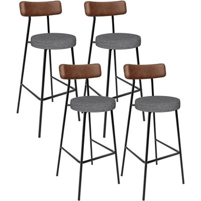 Kit 4 Banqueta Alta Cozinha Sala Jantar Milão L02 Couríssimo Marrom Linho Cinza Escuro - Lyam Decor