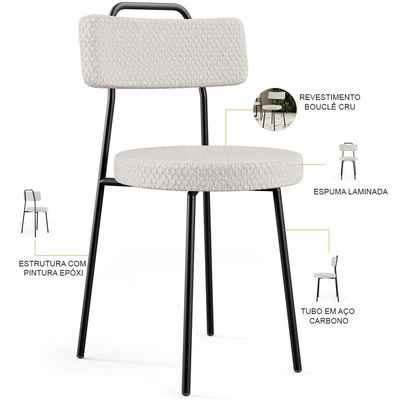 Kit 02 Cadeiras Decorativas Estofada Para Sala De Jantar Barcelona L02 Bouclê Cru - Lyam Decor