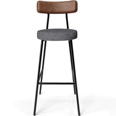 Kit 4 Banqueta Alta Cozinha Sala Jantar Milão L02 Couríssimo Marrom Linho Cinza Escuro - Lyam Decor