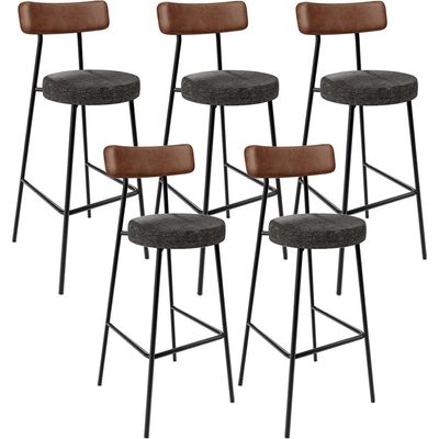 Kit 05 Banquetas Alta Cozinha Sala De Jantar Milão L02 Couríssimo Marrom Linho Chumbo - Lyam Decor