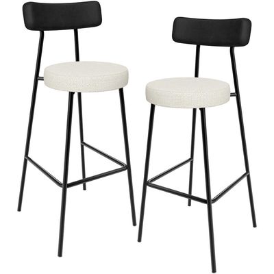 Kit 02 Banquetas Alta Cozinha Sala Jantar Milão L02 Couríssimo Preto Linho Champagne - Lyam Decor