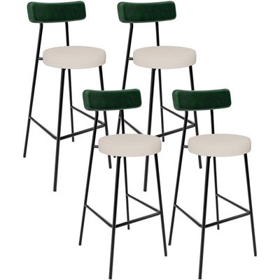 Kit 04 Banquetas Alta Bar Cozinha Sala De Jantar Milão L02 Facto Verde Musgo Linho Cru - Lyam Decor