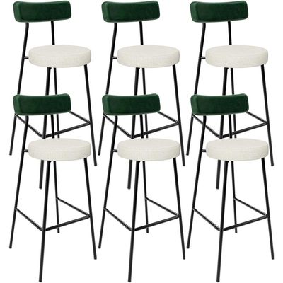 Kit 06 Banquetas Alta Bar Cozinha Sala De Jantar Milão L02 Facto Verde Linho Champagne - Lyam Decor