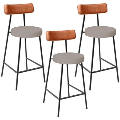 Kit 03 Banquetas Baixa Bar Cozinha Sala Jantar Milão L02 Couríssimo Camel Linho Bege - Lyam Decor