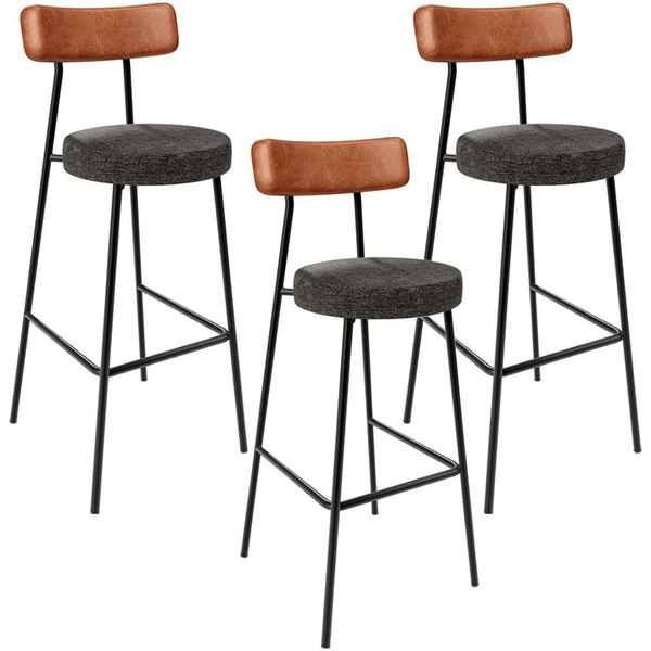 Kit 03 Banquetas Alta Cozinha Sala De Jantar Milão L02 Couríssimo Camel Linho Chumbo - Lyam Decor Kit 03 Banquetas Alta Cozinha Sala De Jantar Milão L02 Couríssimo Camel Linho Chumbo - Lyam Decor