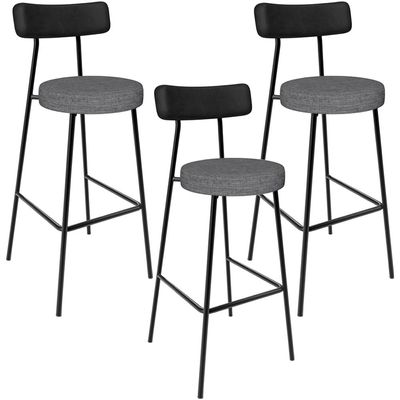 Kit 03 Banquetas Alta Cozinha Sala Jantar Milão L02 Couríssimo Preto Linho Cinza Escuro - Lyam Decor