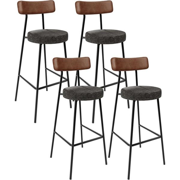 Kit 04 Banquetas Alta Cozinha Sala De Jantar Milão L02 Couríssimo Marrom Linho Chumbo - Lyam Decor