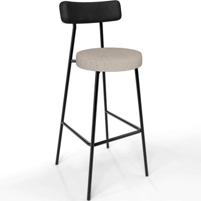 Kit 05 Banquetas Alta Bar Cozinha Sala De Jantar Milão L02 Couríssimo Preto Linho Bege - Lyam Decor