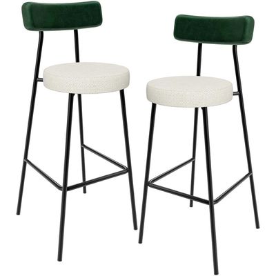 Kit 02 Banquetas Alta Bar Cozinha Sala De Jantar Milão L02 Facto Verde Linho Champagne - Lyam Decor