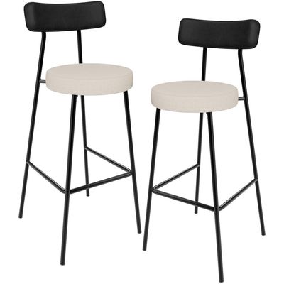 Kit 02 Banquetas Alta Bar Cozinha Sala De Jantar Milão L02 Couríssimo Preto Linho Cru - Lyam Decor