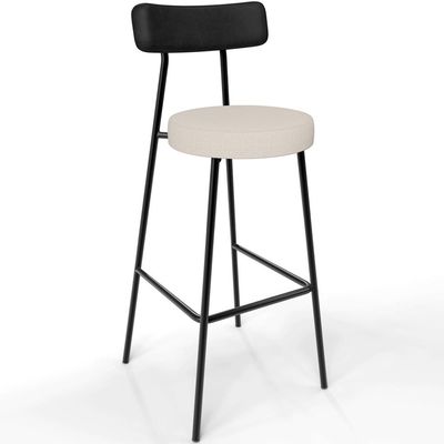 Kit 02 Banquetas Alta Bar Cozinha Sala De Jantar Milão L02 Couríssimo Preto Linho Cru - Lyam Decor