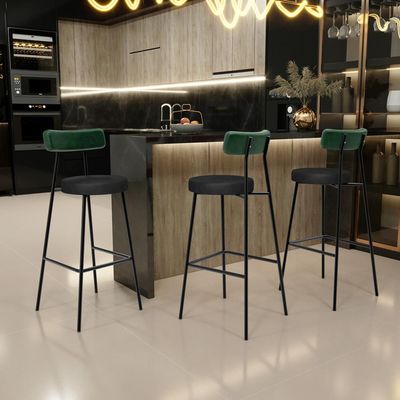 Kit 06 Banquetas Alta Bar Cozinha Sala De Jantar Milão L02 Facto Verde Couríssimo Preto - Lyam Decor