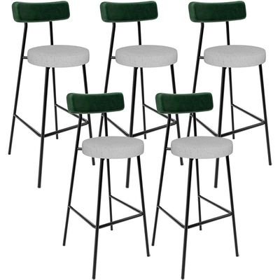 Kit 05 Banquetas Alta Cozinha Bar Sala De Jantar Milão L02 Facto Verde Musgo Linho Cinza - Lyam Decor