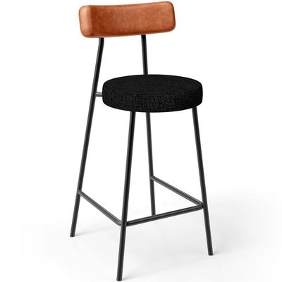 Kit 03 Banquetas Baixa Cozinha Sala Jantar Bancada Milão L02 Couríssimo Camel Linho Chumbo- Lyam Decor