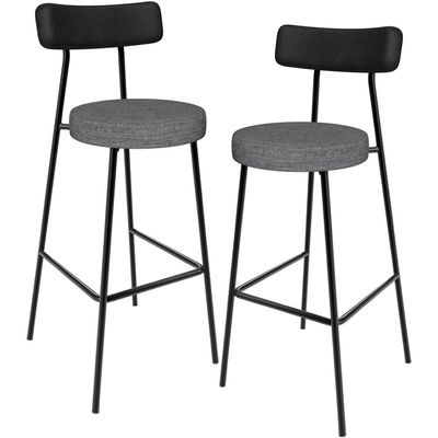 Kit 02 Banquetas Alta Cozinha Sala Jantar Milão L02 Couríssimo Preto Linho Cinza Escuro - Lyam Decor
