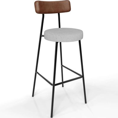 Kit 05 Banquetas Alta Cozinha Bar Sala Jantar Milão L02 Couríssimo Marrom Linho Cinza - Lyam Decor