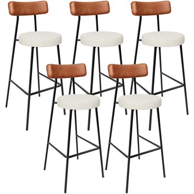 Kit 05 Banquetas Alta Cozinha Sala Jantar Milão L02 Couríssimo Camel Linho Champagne - Lyam Decor