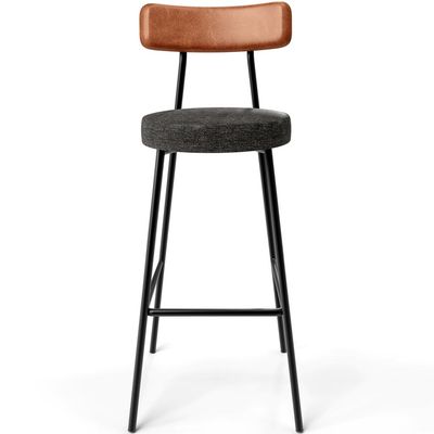 Banqueta Alta Bar Cozinha Sala De Jantar Milão L02 Couríssimo Camel Linho Chumbo - Lyam Decor
