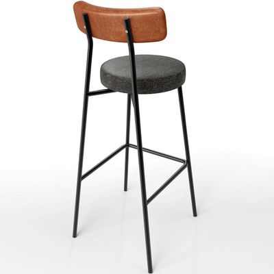 Banqueta Alta Bar Cozinha Sala De Jantar Milão L02 Couríssimo Camel Linho Chumbo - Lyam Decor